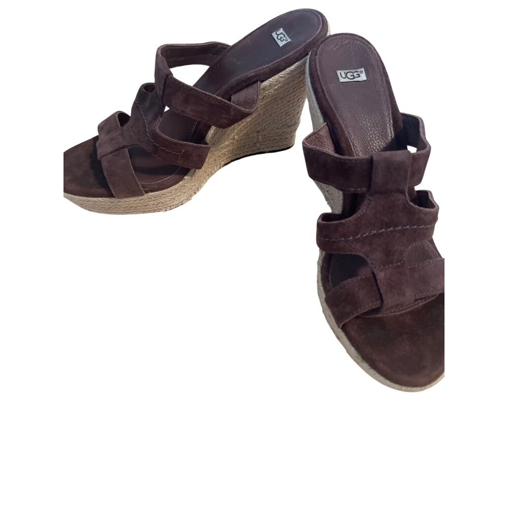 women's UGG suede raffia wedge sandals size‎ 11 brown